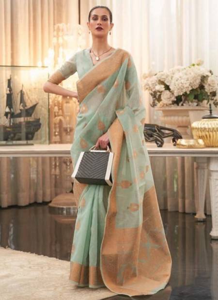 Sky Blue Colour KTHIYA LINEN RAJTEX New Latest Designer Ethnic Wear Pure Linen Weaving Saree Collection 244004